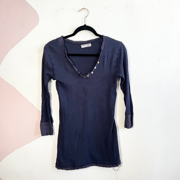 Michael Stars Tops - Vintage Y2K Ribbed Long Sleeve Henley Top Bella Swan 2000s Distressed